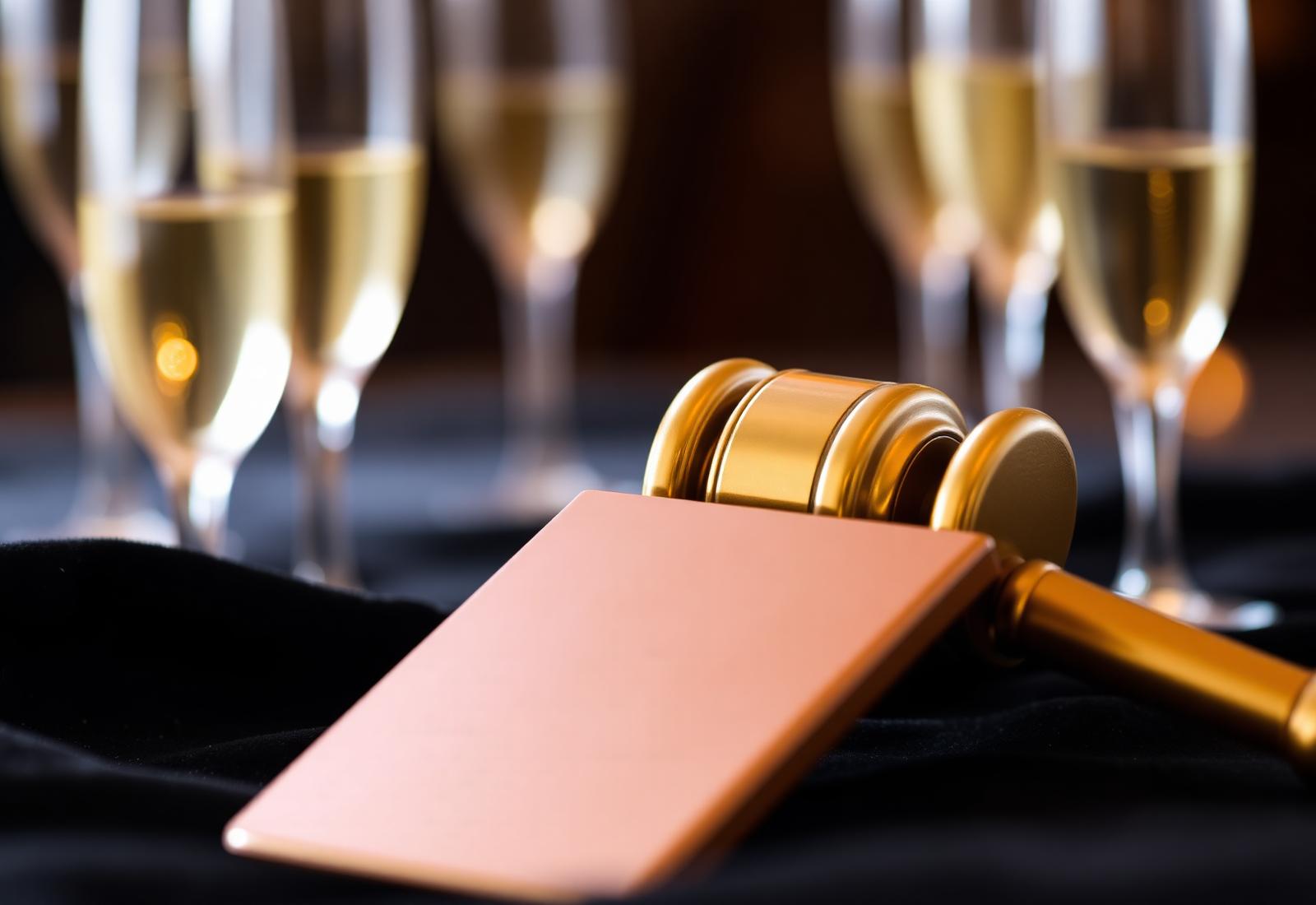 Auction gavel and champagne